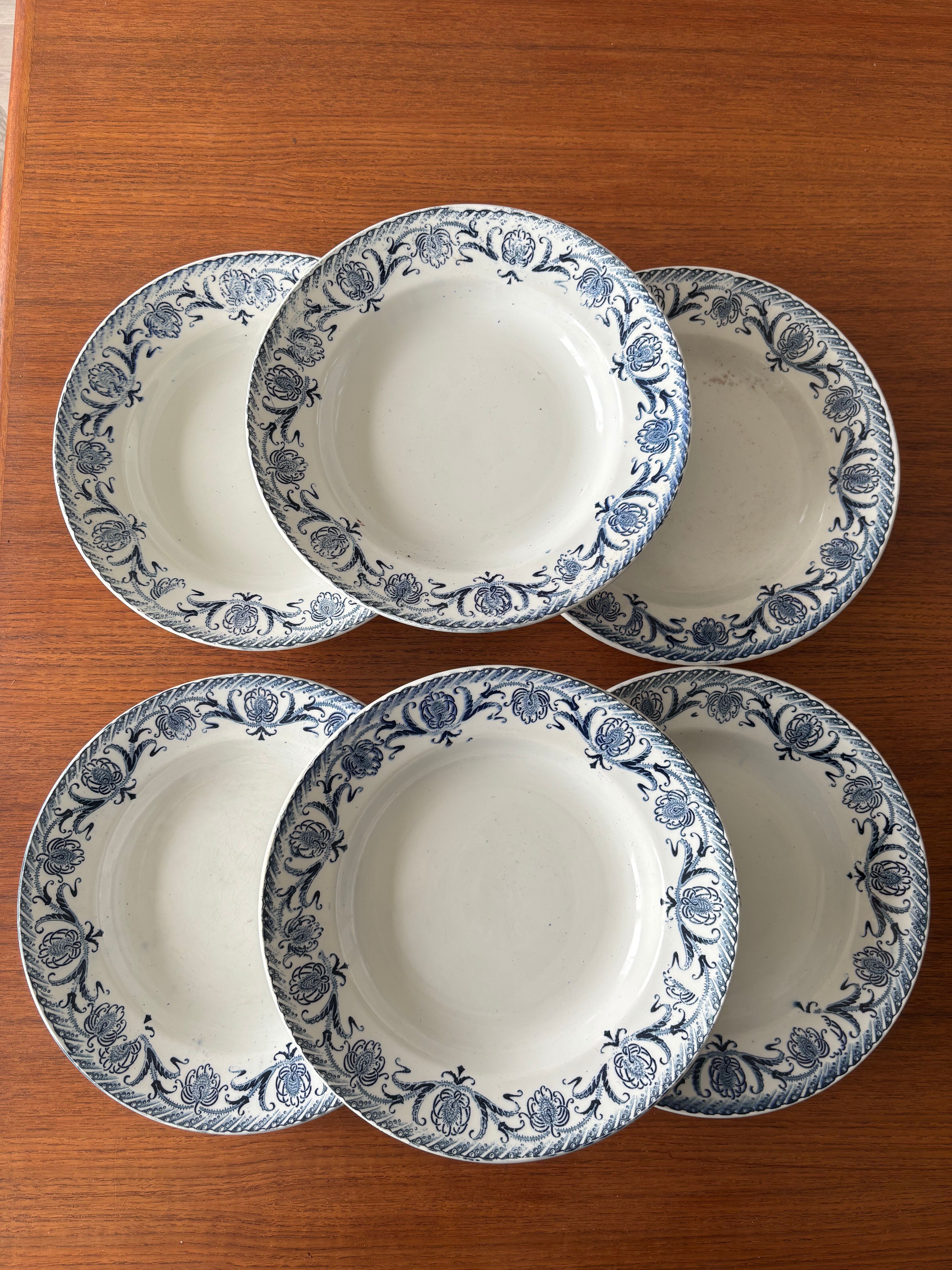Set of 6 deep plates, ironstone, Moulin des Loups model Cardèr.