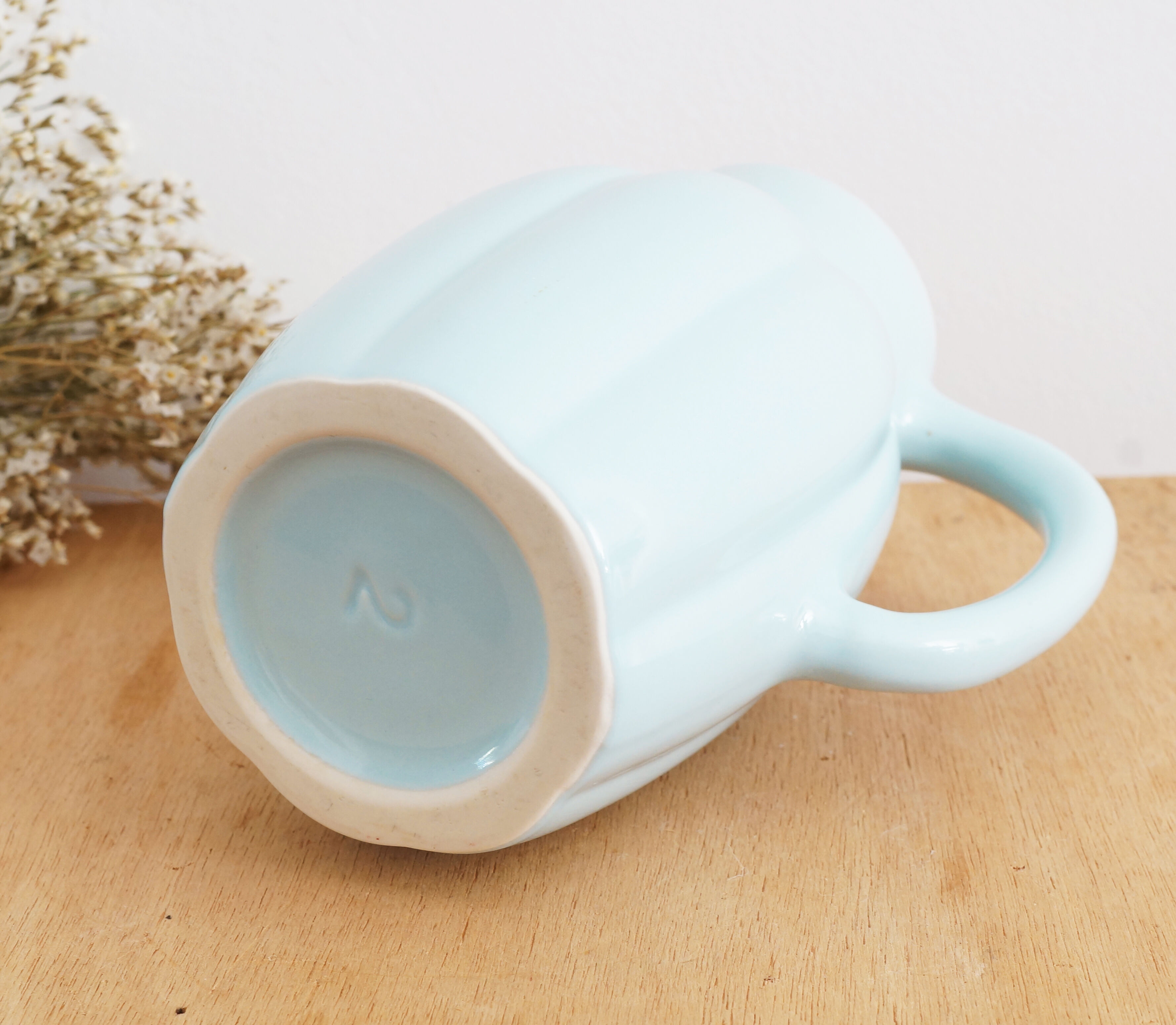 Sky blue earthenware pitcher, 1950s