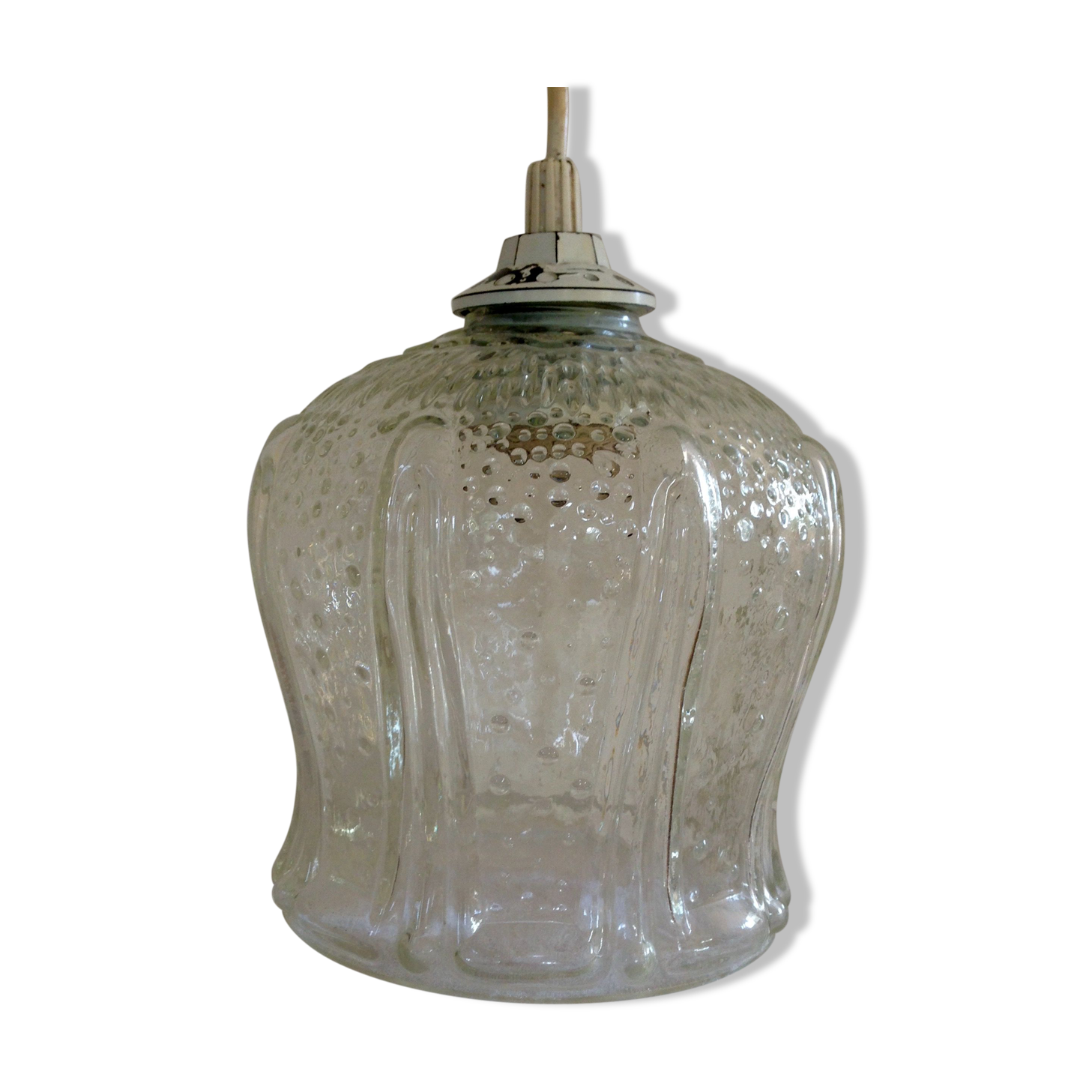 Suspension Tulip glass to relief transparent vintage
