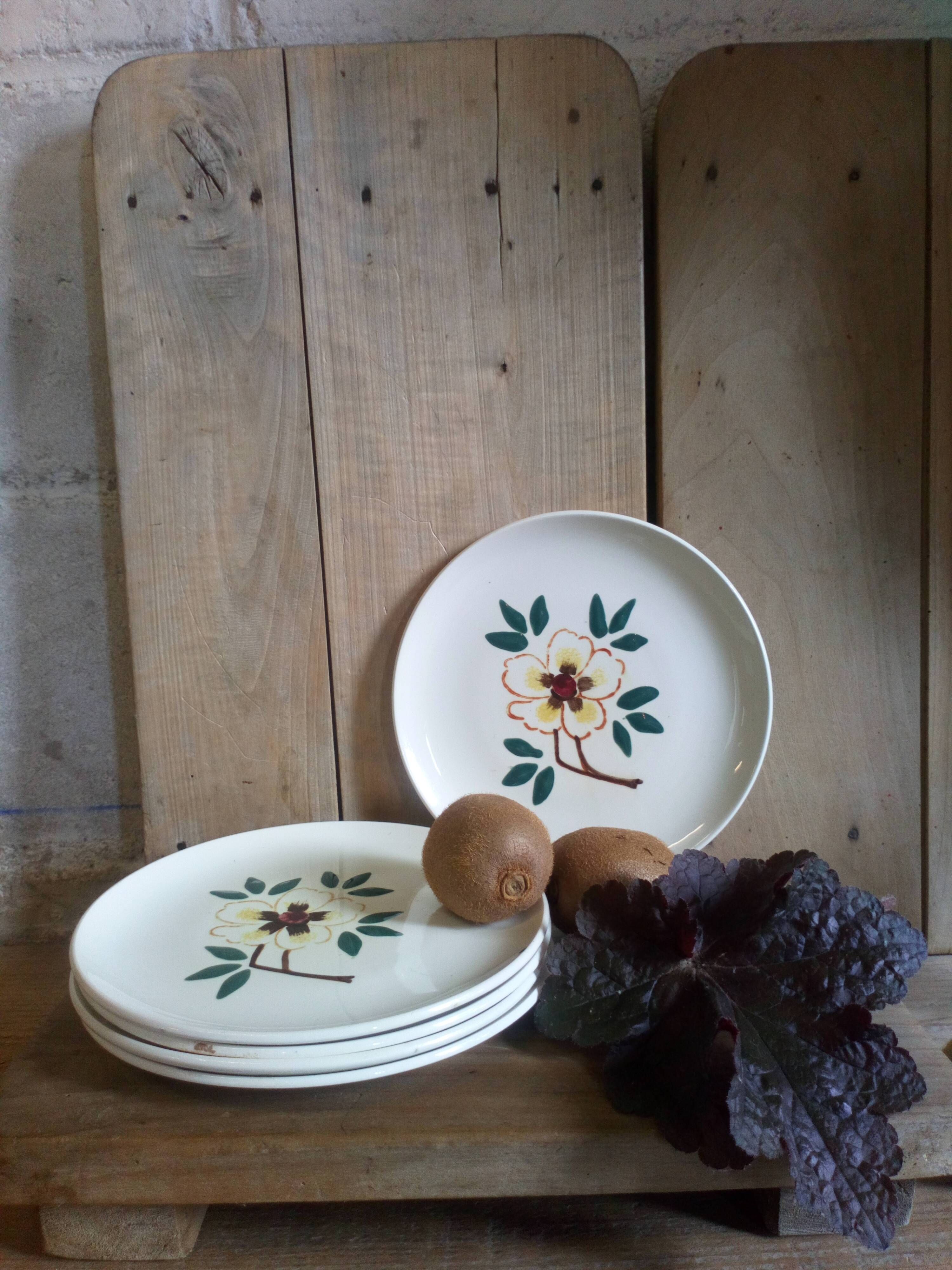 Five flowery dessert plates from continental earthenware