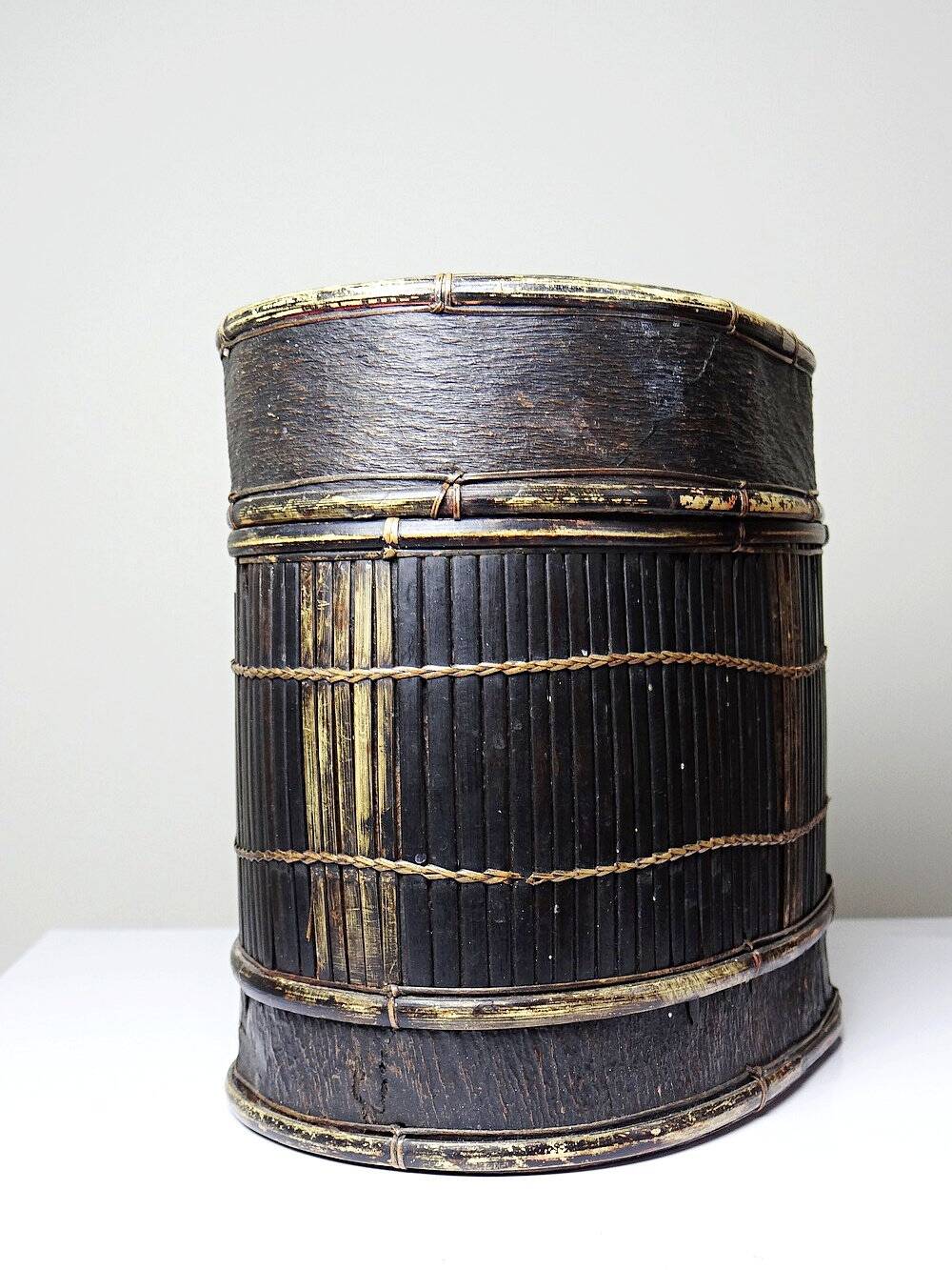 "Tampung" box, bamboo and leaf Indonesia, Lombok early 20th century
