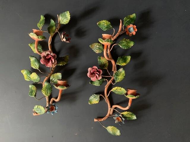 Pair of painted sheet metal flower sconces, Italian, 1960