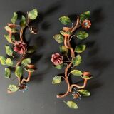 Pair of painted sheet metal flower sconces, Italian, 1960