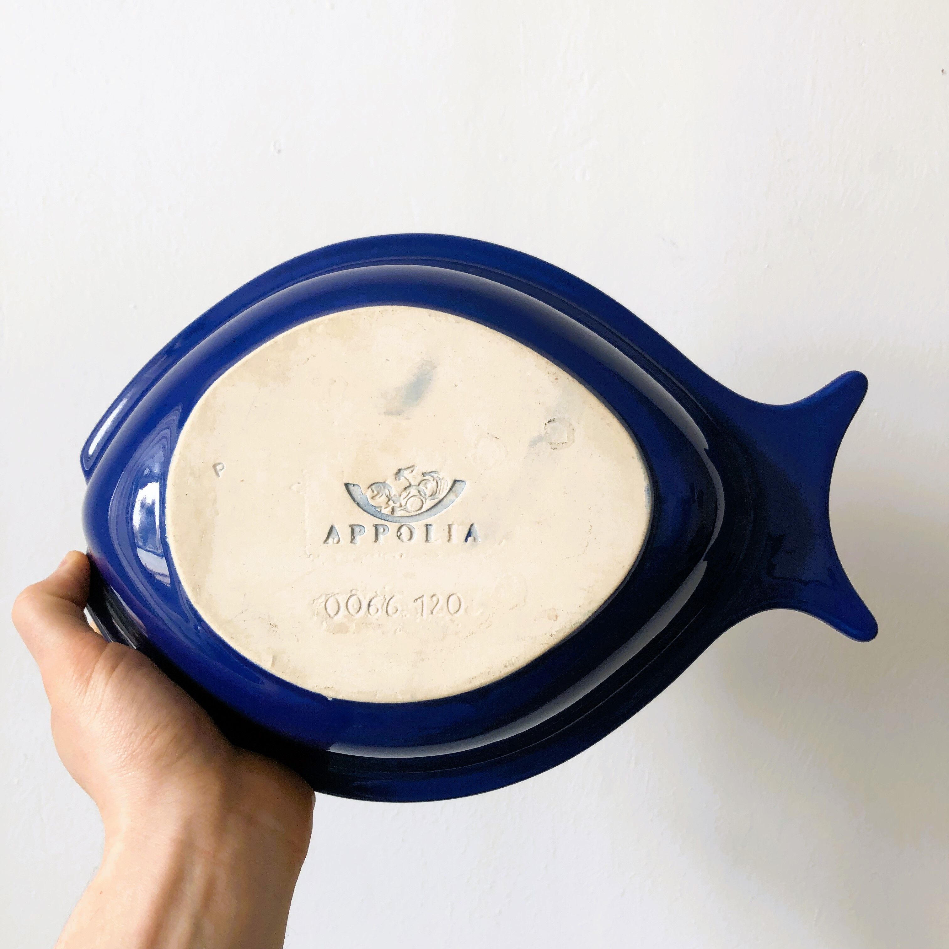 Set of 2 blue fish dishes. Hollow ceramic serving dishes