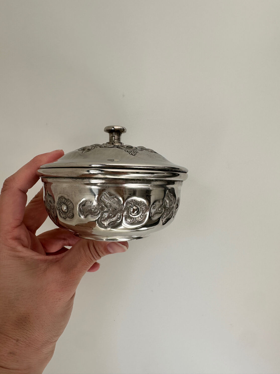 Antique silver-plated box with floral decoration