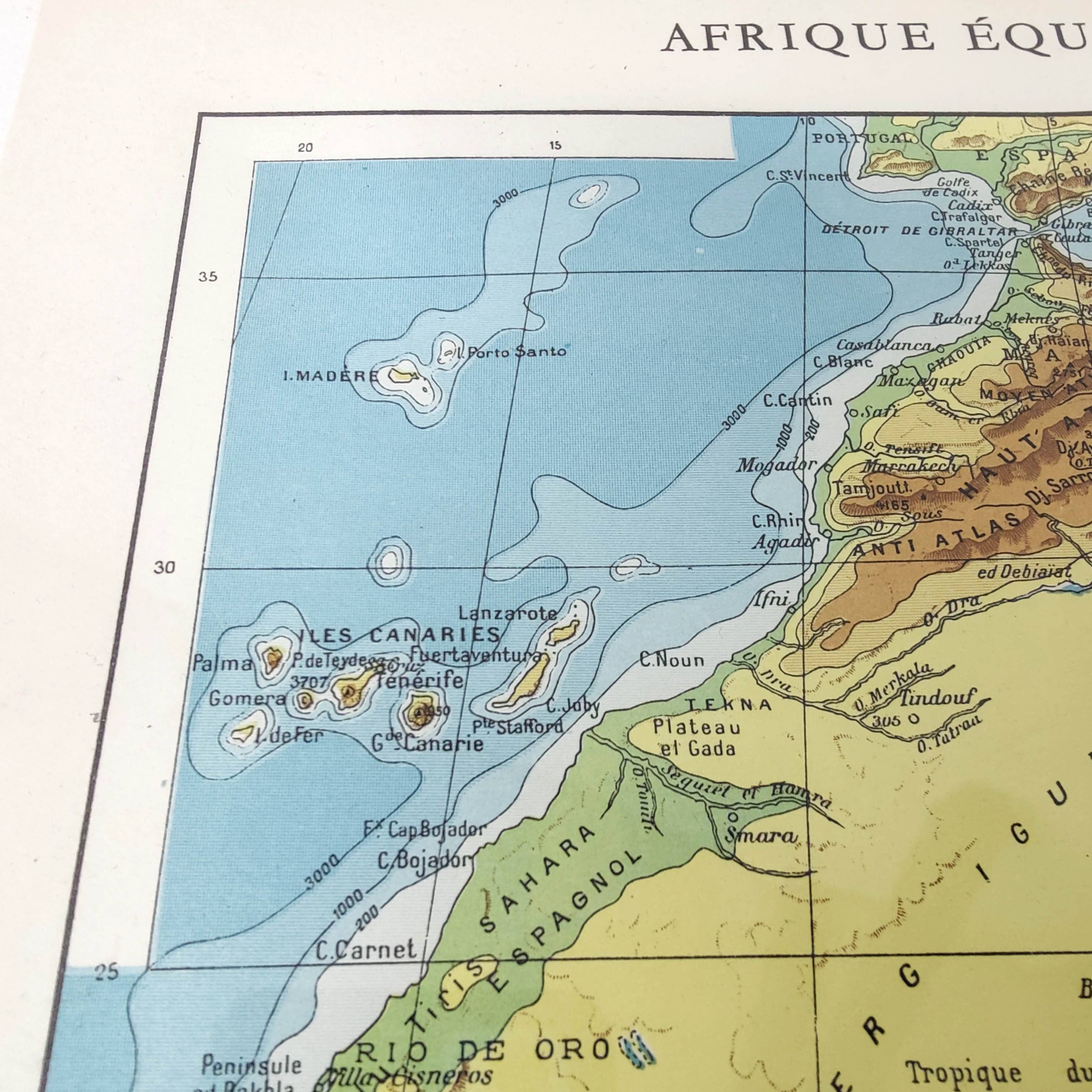 Antique map of French equatorial and western Africa in 1950 43x43cm