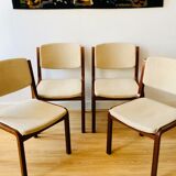 Set of 4 vintage chairs in teak and wool