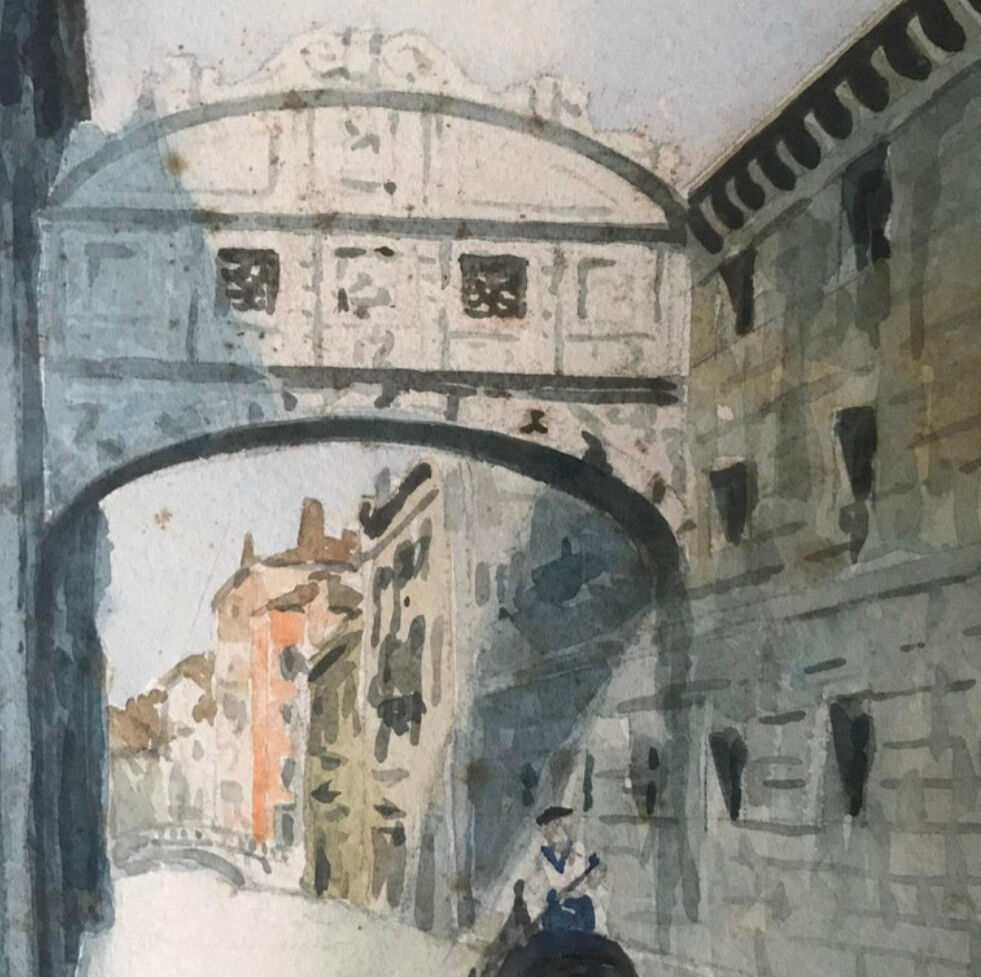 Watercolor Venice the Bridge of Sighs 19th century