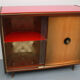 1950s bar cabinet in maple and glass