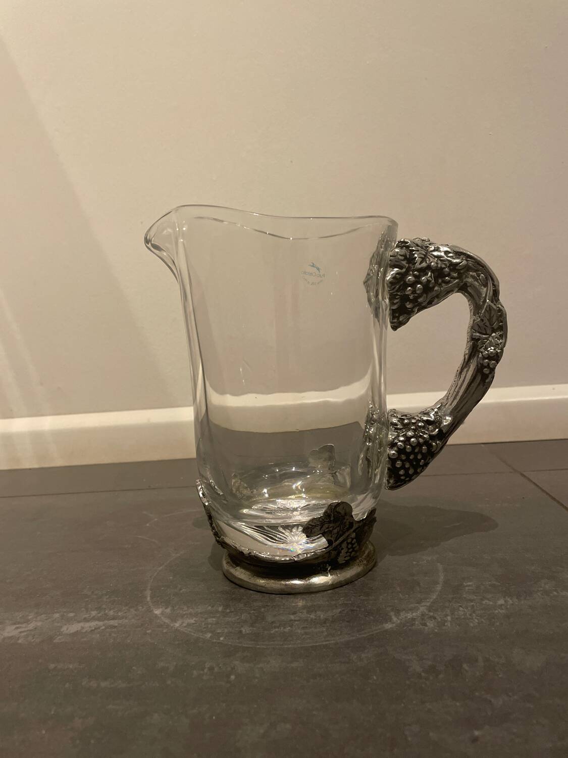 Pewter and crystal carafe