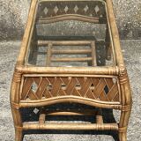 Rectangular coffee table, bamboo, rattan and wicker, vintage, 60s
