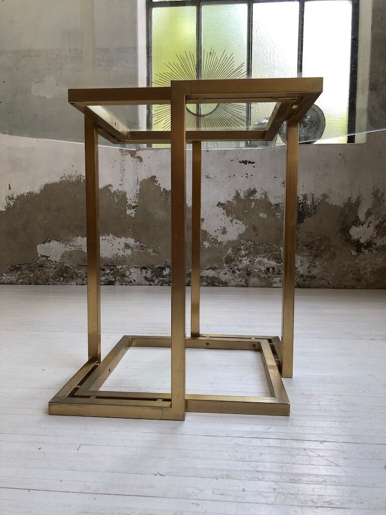 Italy octagonal table 70s glass and brass