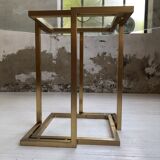 Table octogonale en verre et laiton années 70