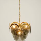 60s large brass ceiling chandelier with large round glass plates