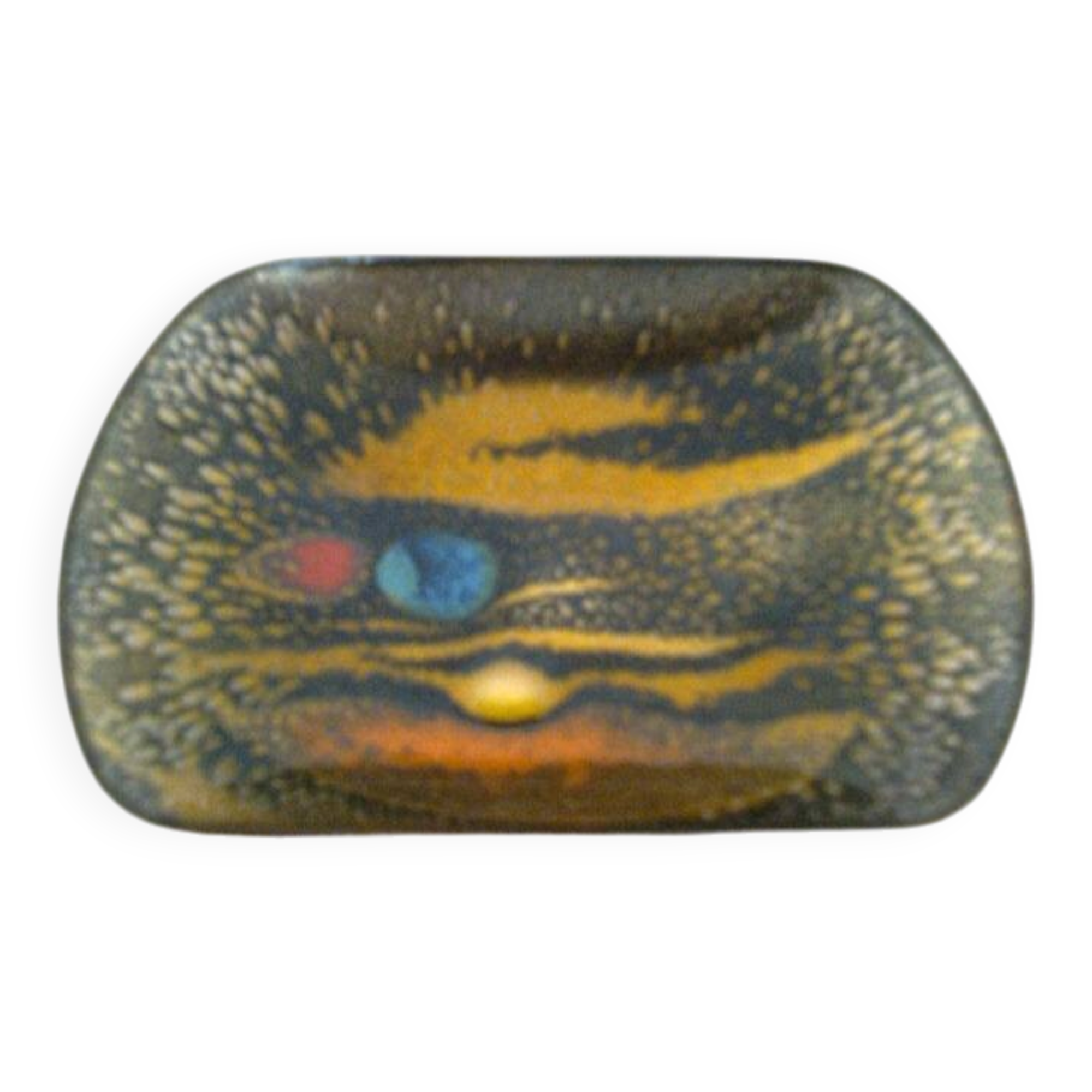 vide-poche en métal émaillé, coloris brun-orange, forme rectangle-ovale