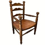 Rustic french farm chair, leather seat ca 1930s-1950s
