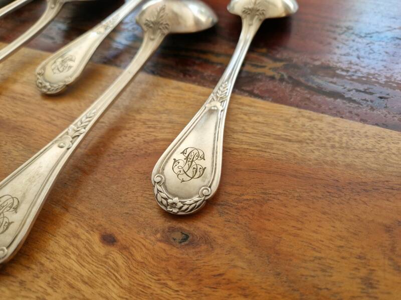 Christofle Set of 6 Lauriers model table spoons in silver-plated metal