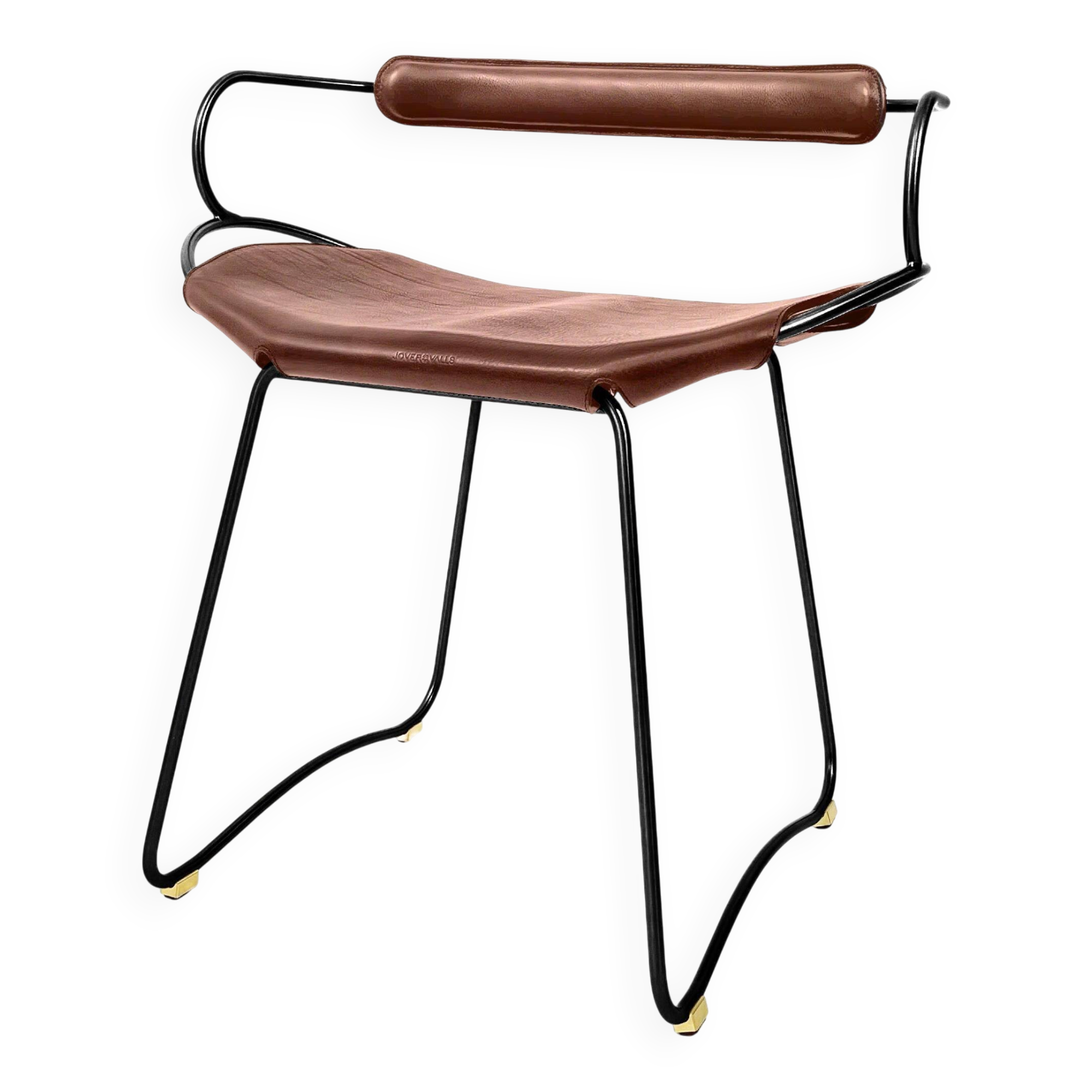Contemporary Table Bar Stool with Backrest, Smoked Black Metal and Dark Brown Leather
