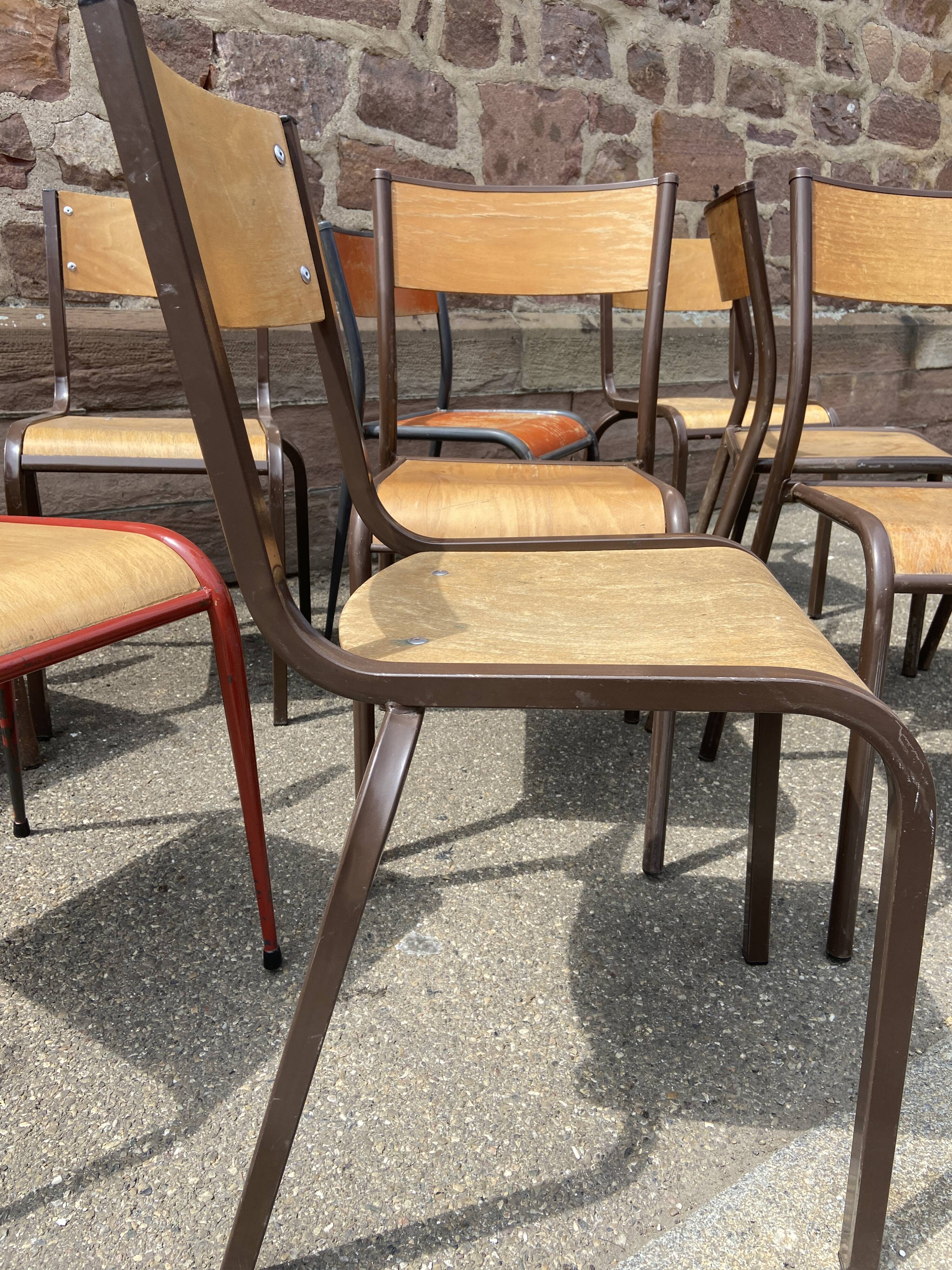 Set of 10 mismatched industrial chairs vintage mullca