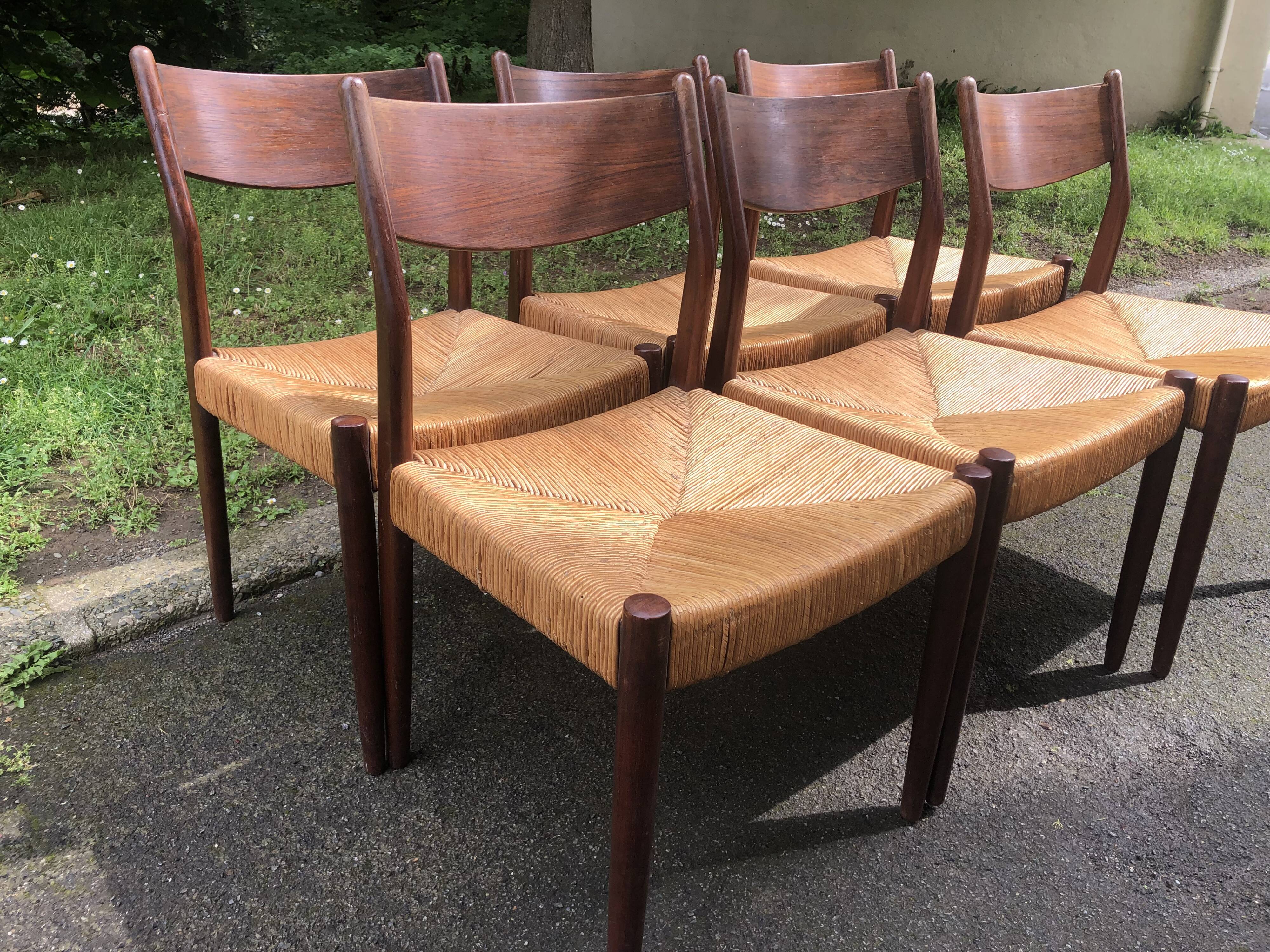 6 wooden and straw chairs, Scandinavian design Cees Braakman for Pastoe, 1960