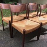 6 wooden and straw chairs, Scandinavian design Cees Braakman for Pastoe, 1960