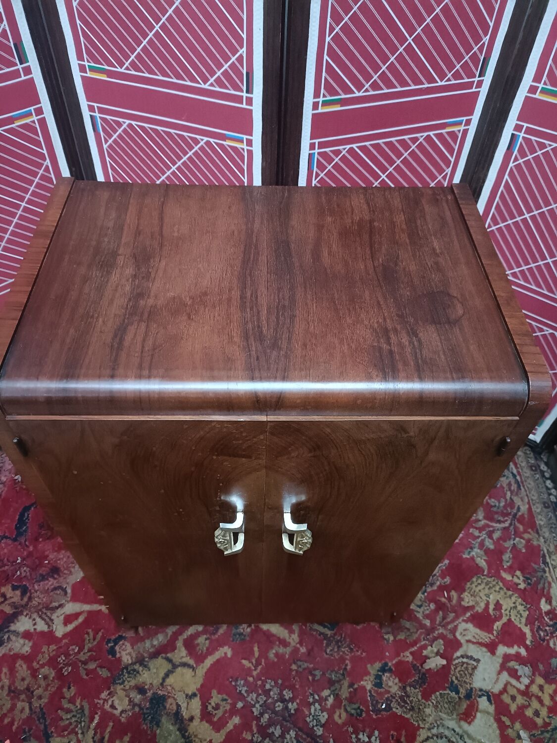 Art deco bar furniture symmetrical walnut veneer