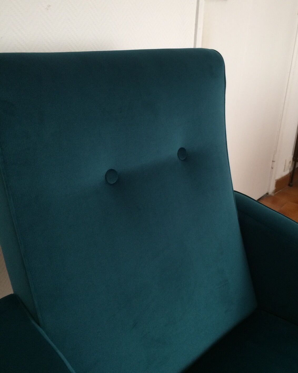 Armchair  50/60 years, duck blue velvet restored