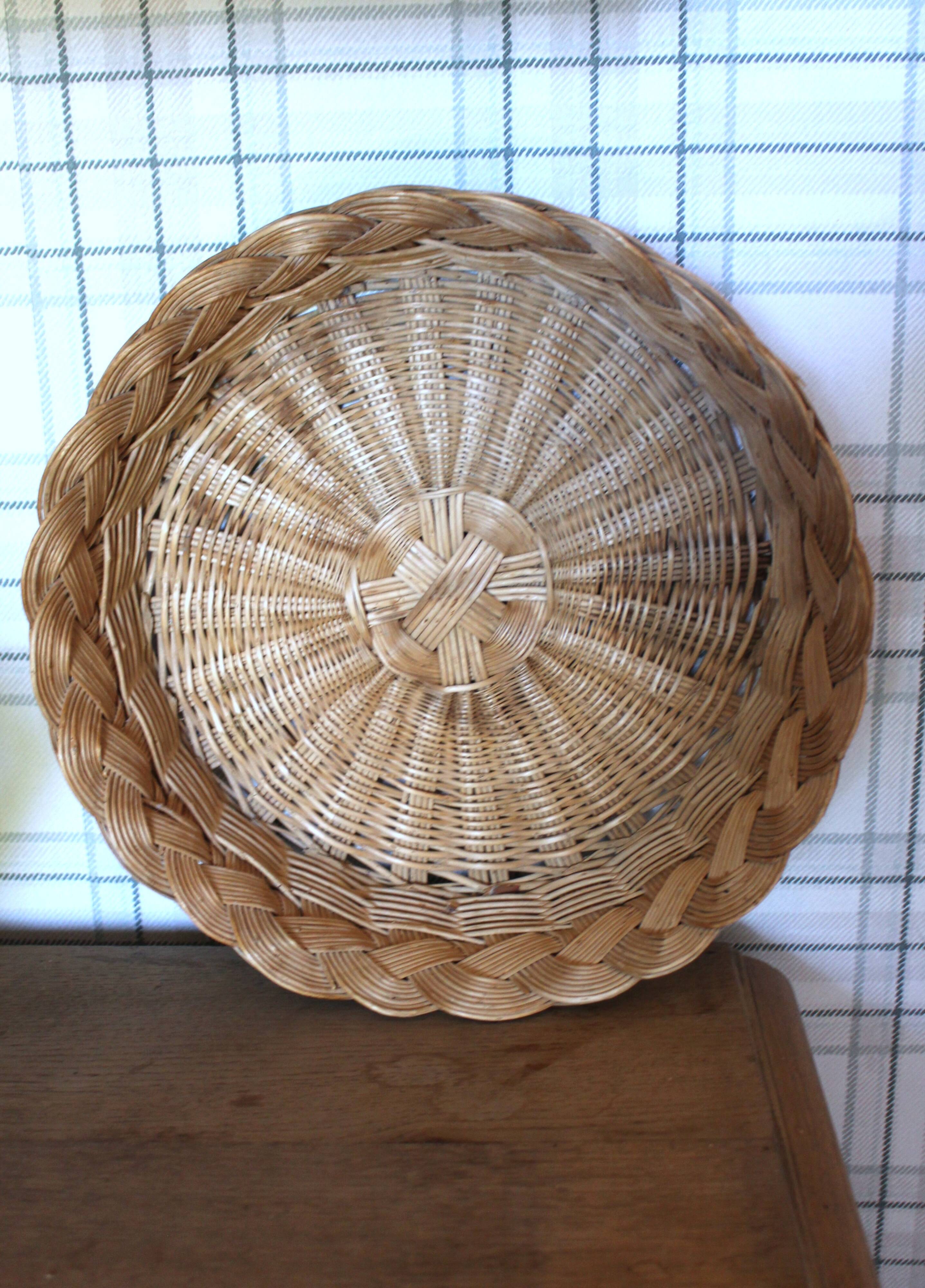 Panier Corbeille ronde osier tressage vintage