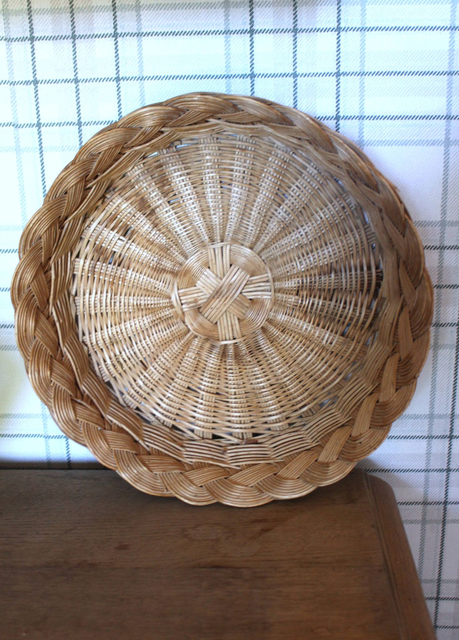 Round wicker basket vintage weaving