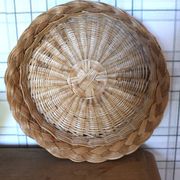 Round wicker basket vintage weaving