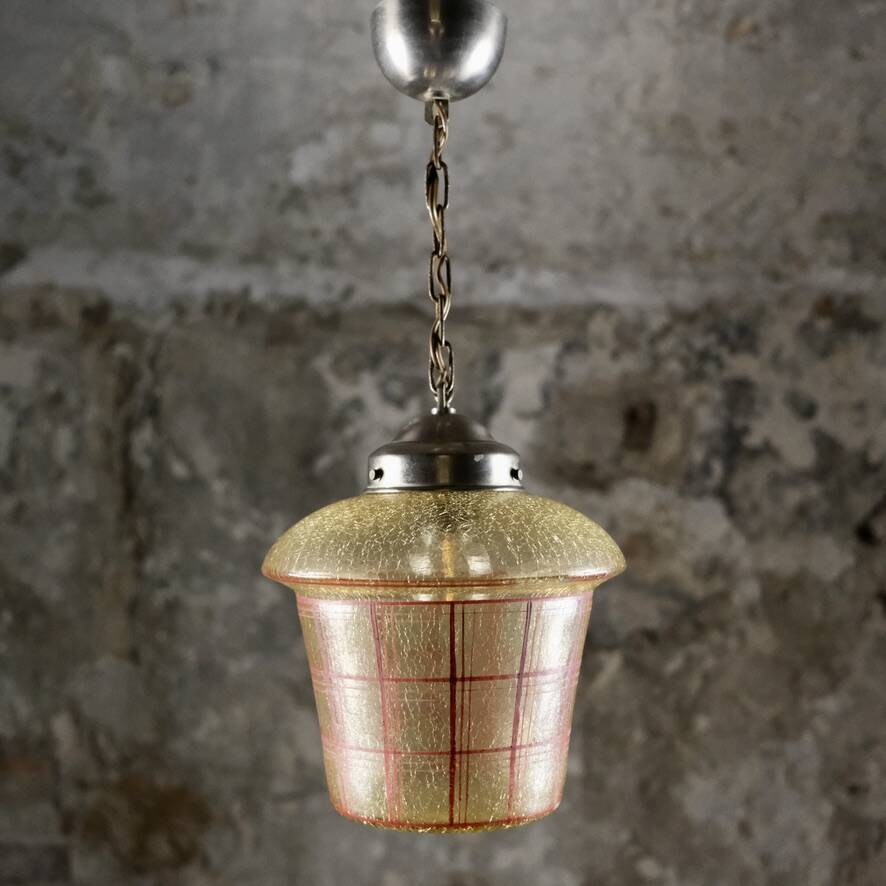 Mid-century crackle glass lantern with checkered pattern, France