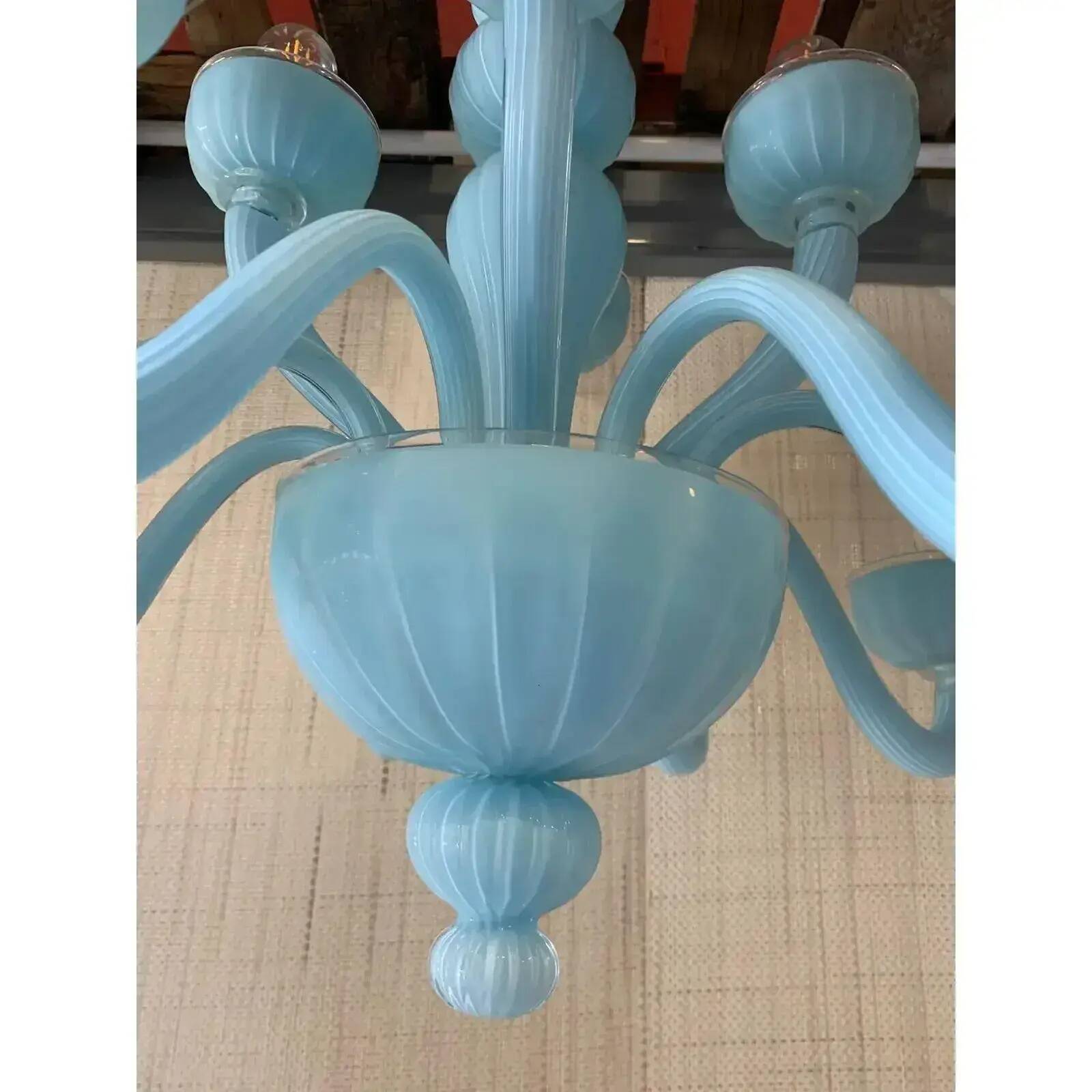 Contemporary Matte Light-Blue Murano Glass Chandelier