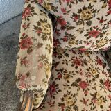 Antique Louis XV style shepherdess armchair in floral flocked fabric