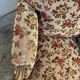 Antique Louis XV style shepherdess armchair in floral flocked fabric