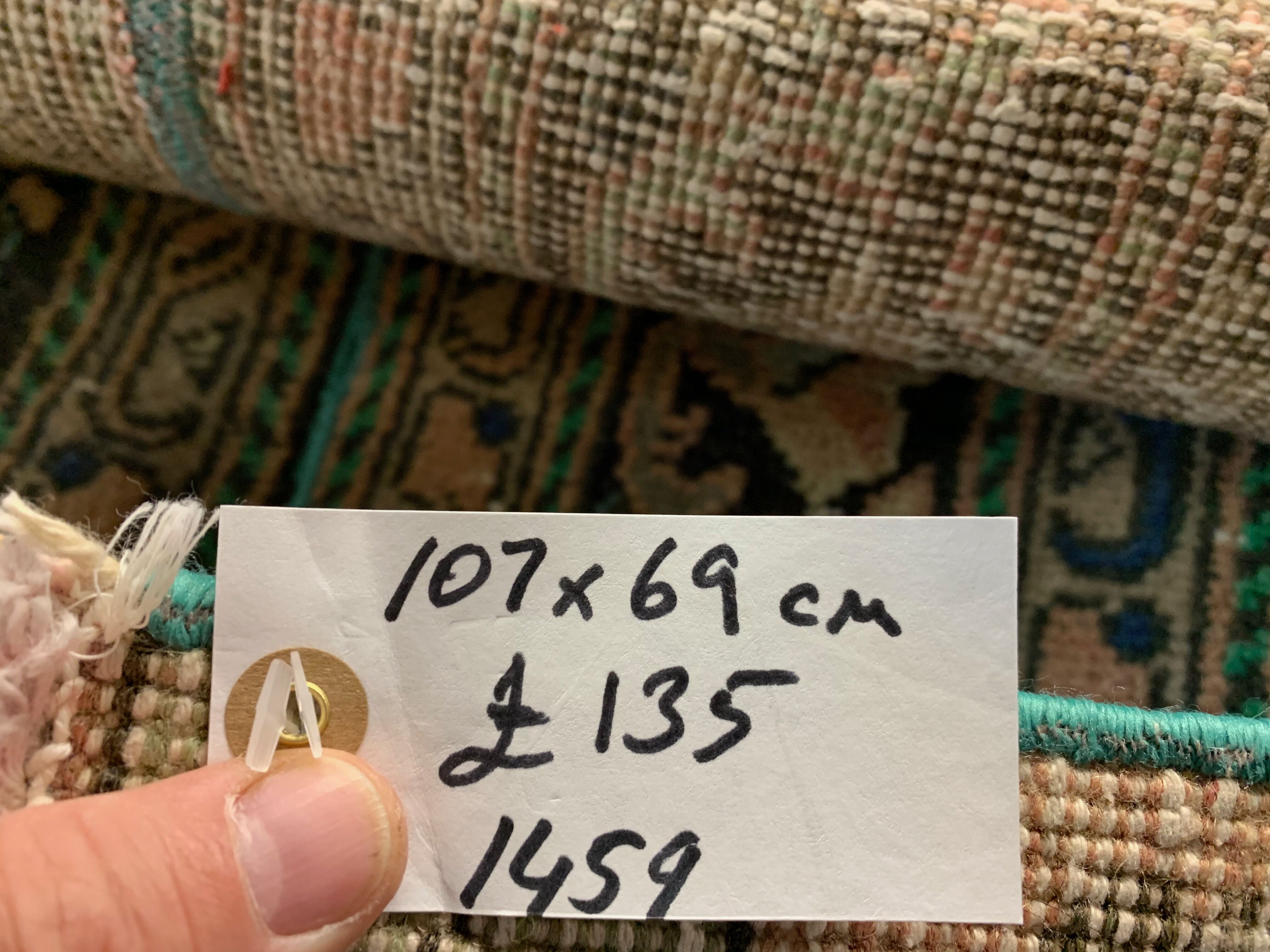 Distressed Turkish Rug 107x69 cm Vintage Shabby, Runner, Green, Brown Small