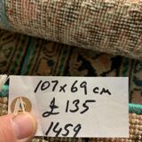 Distressed Turkish Rug 107x69 cm Vintage Shabby, Runner, Green, Brown Small