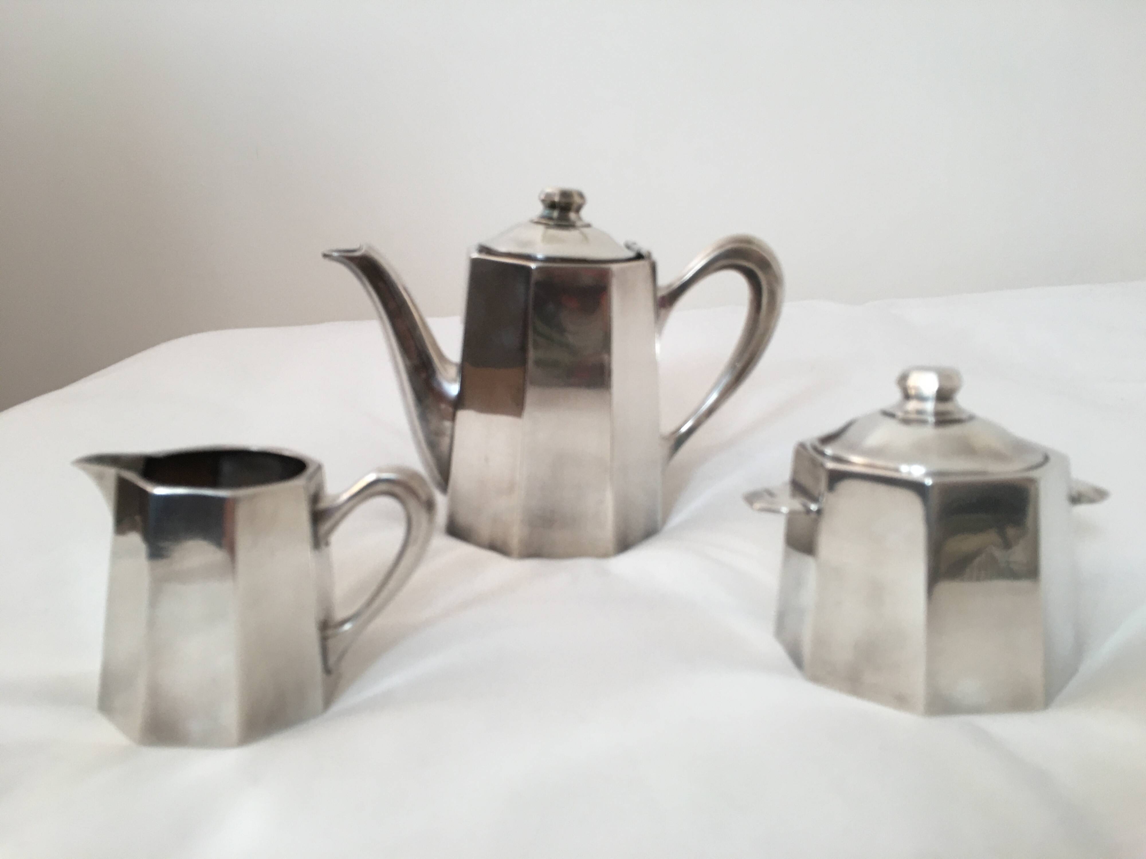 Ercuis 3-piece silver-plated metal coffee set – art deco style