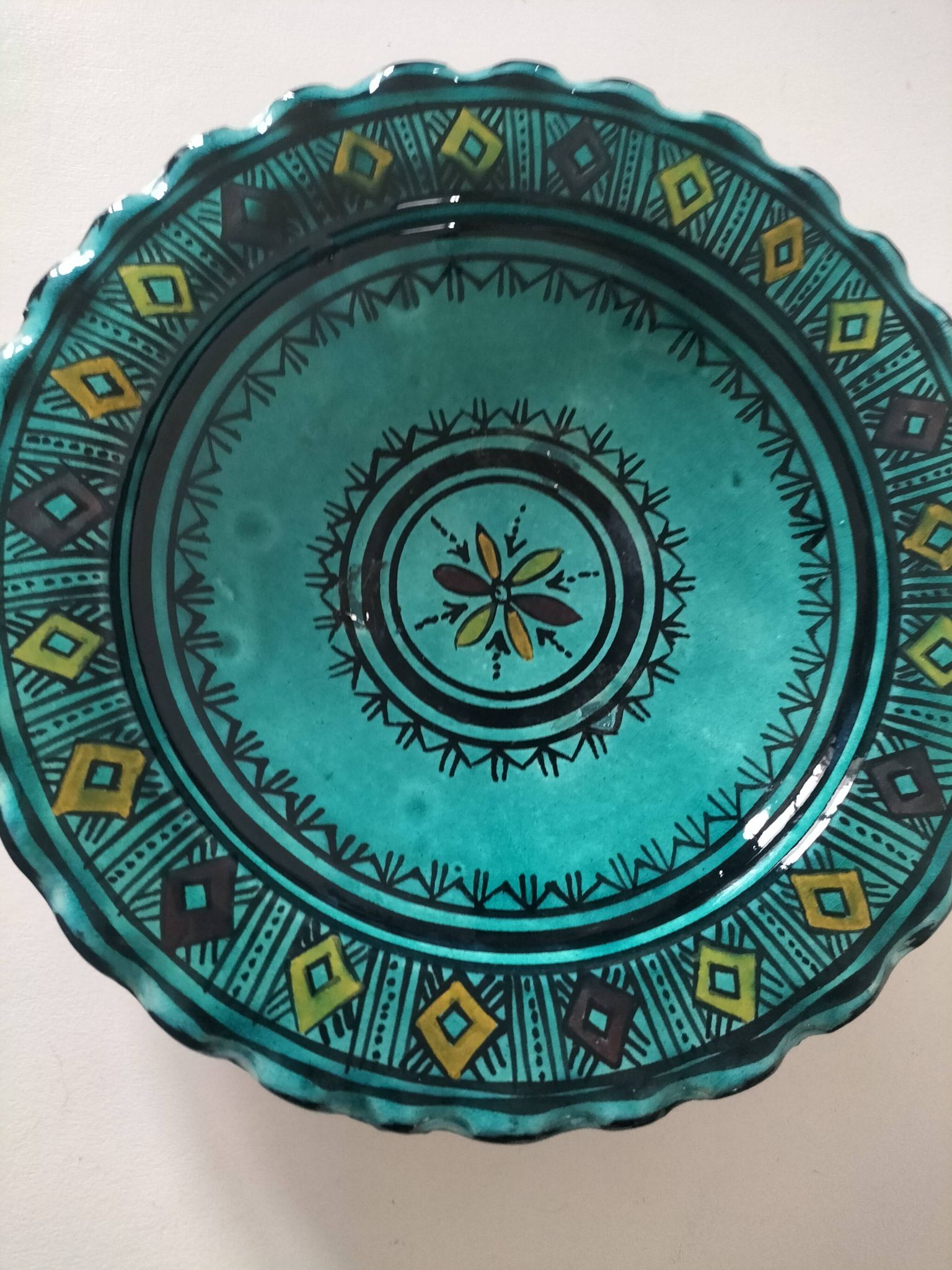 Moroccan handmade turquoise earthenware plate – Safi