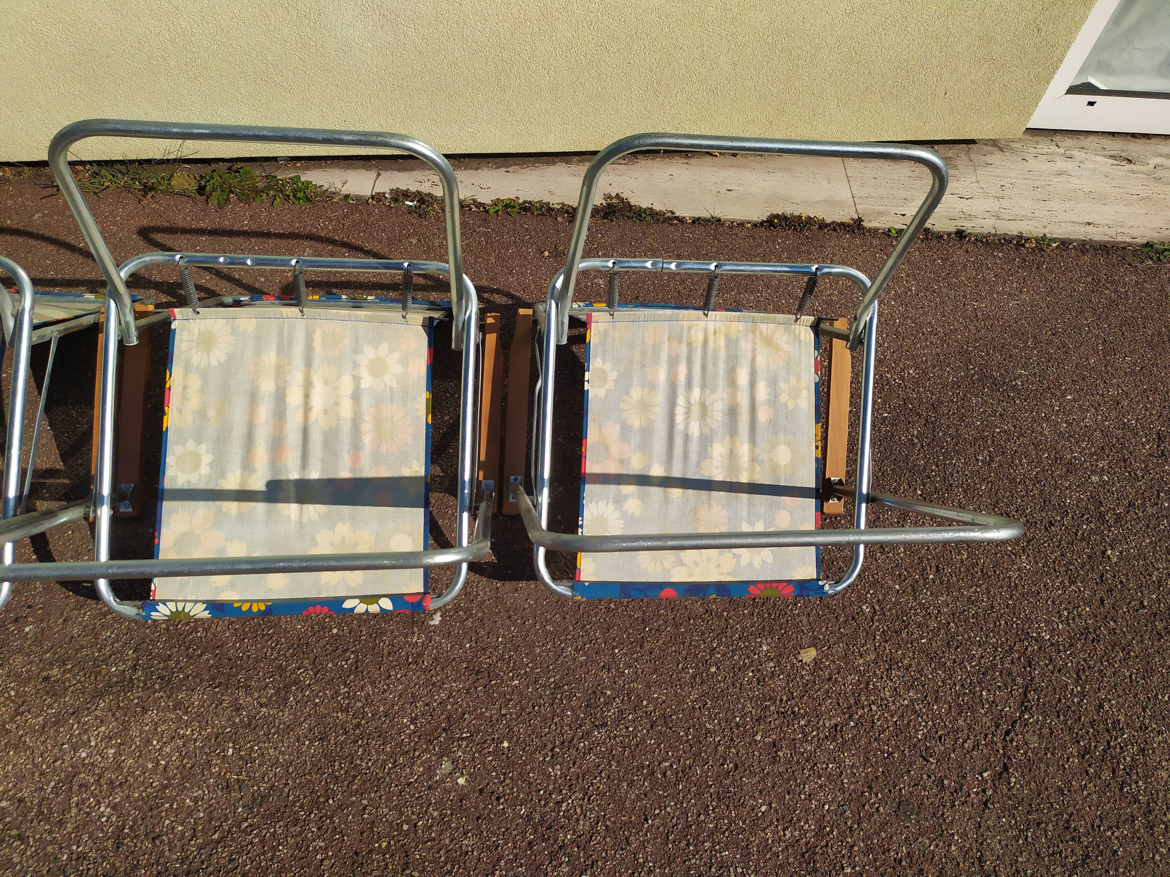 Lot de 4 chaise de camping pliante vintage bleu fleur