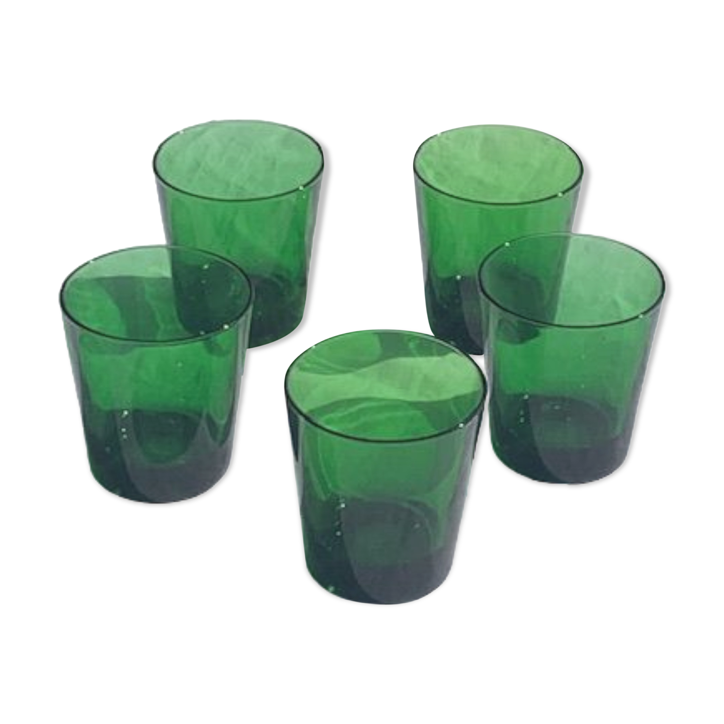 5 glasses in green glass with water or aperitif, made in italy, vintage