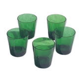 5 glasses in green glass with water or aperitif, made in italy, vintage