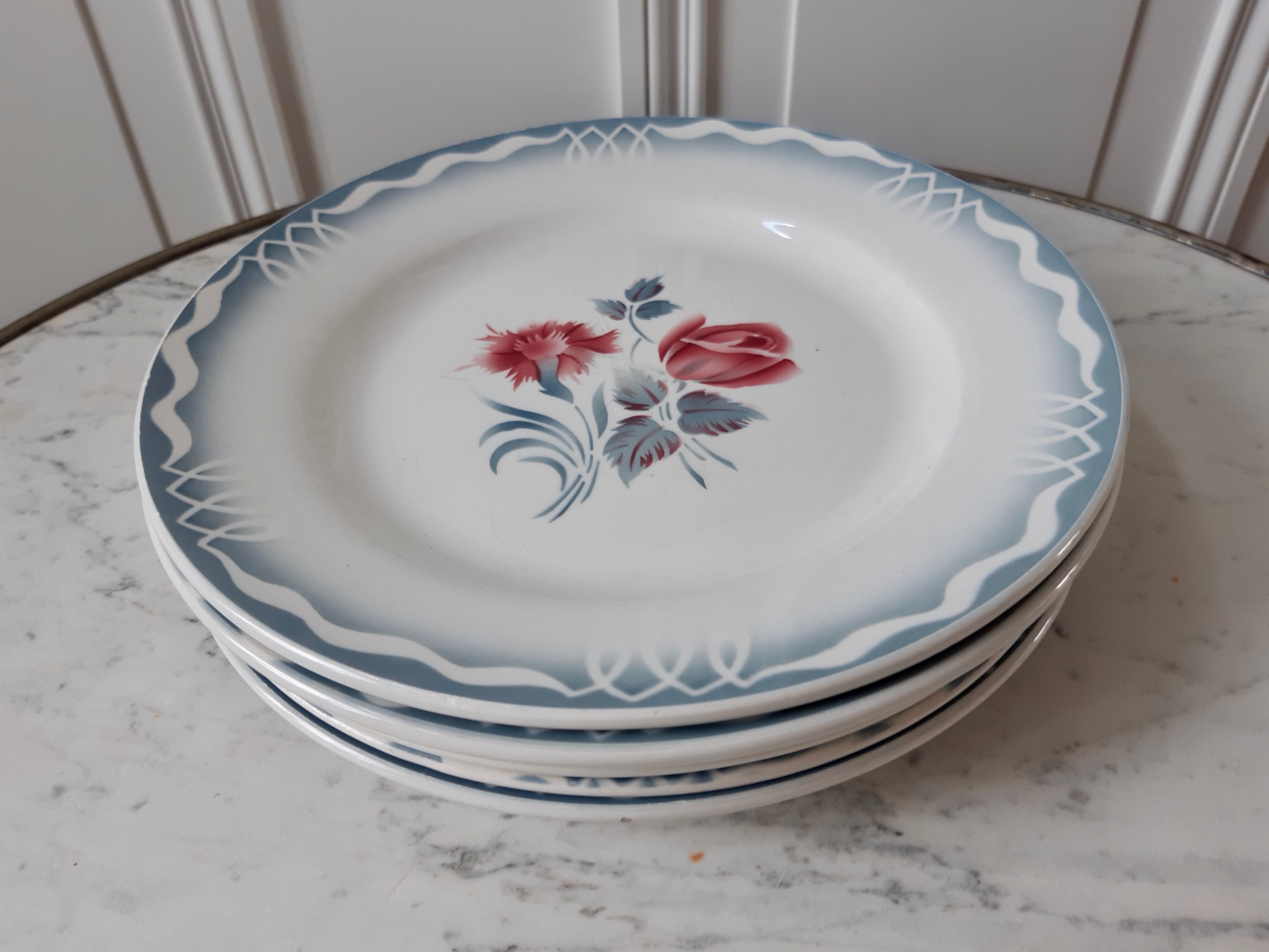Set of 6 flat plates Digoin Sarreguemiens model Marinette