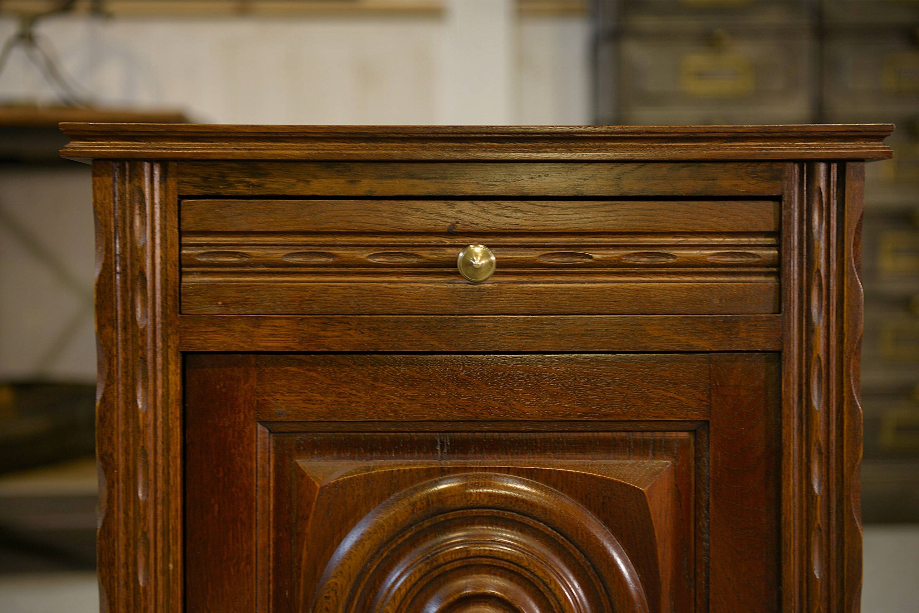 Brutalist bedside table/occasional furniture in oak from the 1960s.