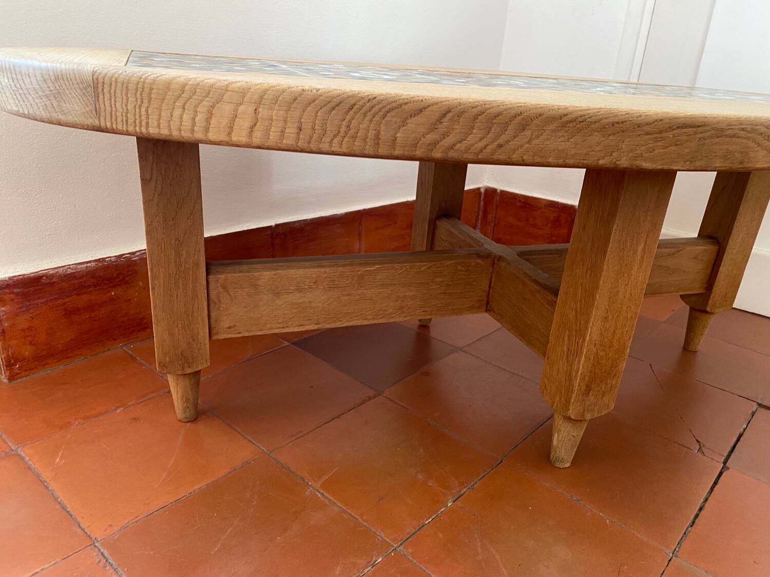 Coffee table in oak and ceramic by GUILLERME ET CHAMBRON