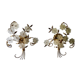 Pair of Italian wall lamps with a bouquet 1980
