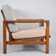 Fauteuil original restauré des années 60, modèle Baczyk, rose poudré et gris, teck