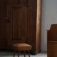 Turned wooden stool with leather seat, mid-20th century, Danish modern.