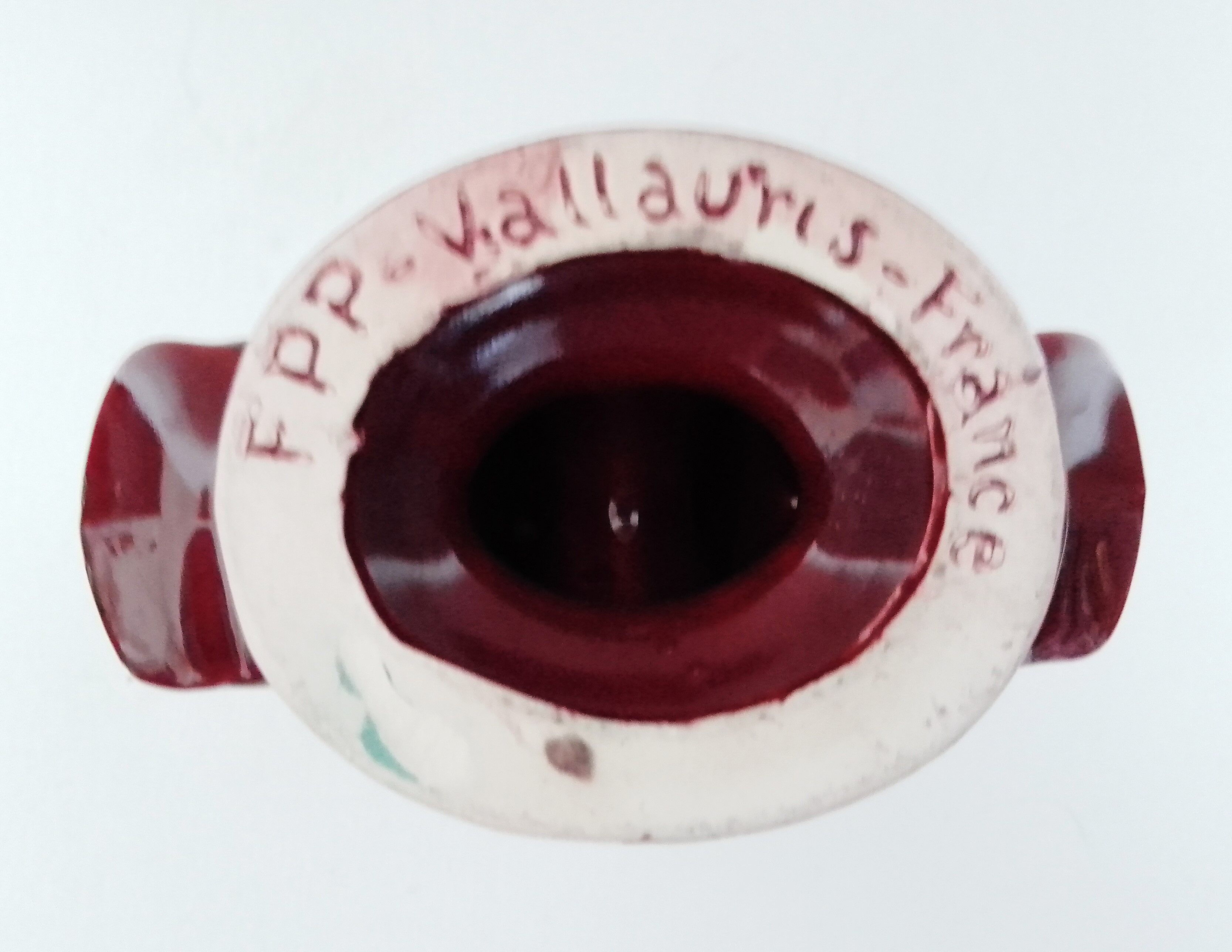 Bordeaux ceramic candle holder, signed Vallauris
