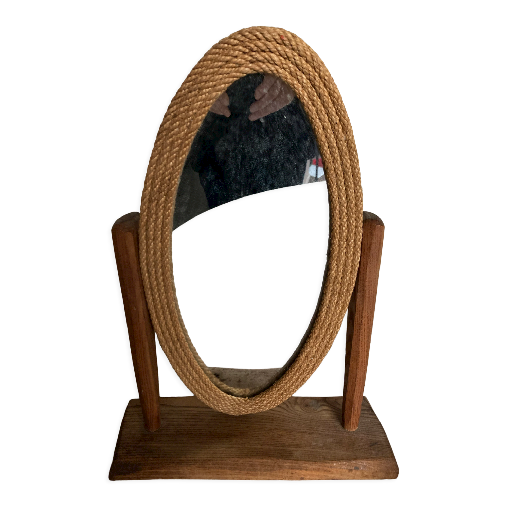 Produit BHV  Miroir de table en corde et bois brut 1970