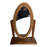 Produit BHV  Miroir de table en corde et bois brut 1970